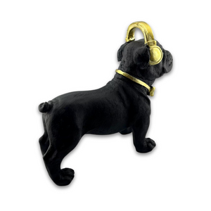 Bulldog Pug Dog with Gold Headphones Figurine