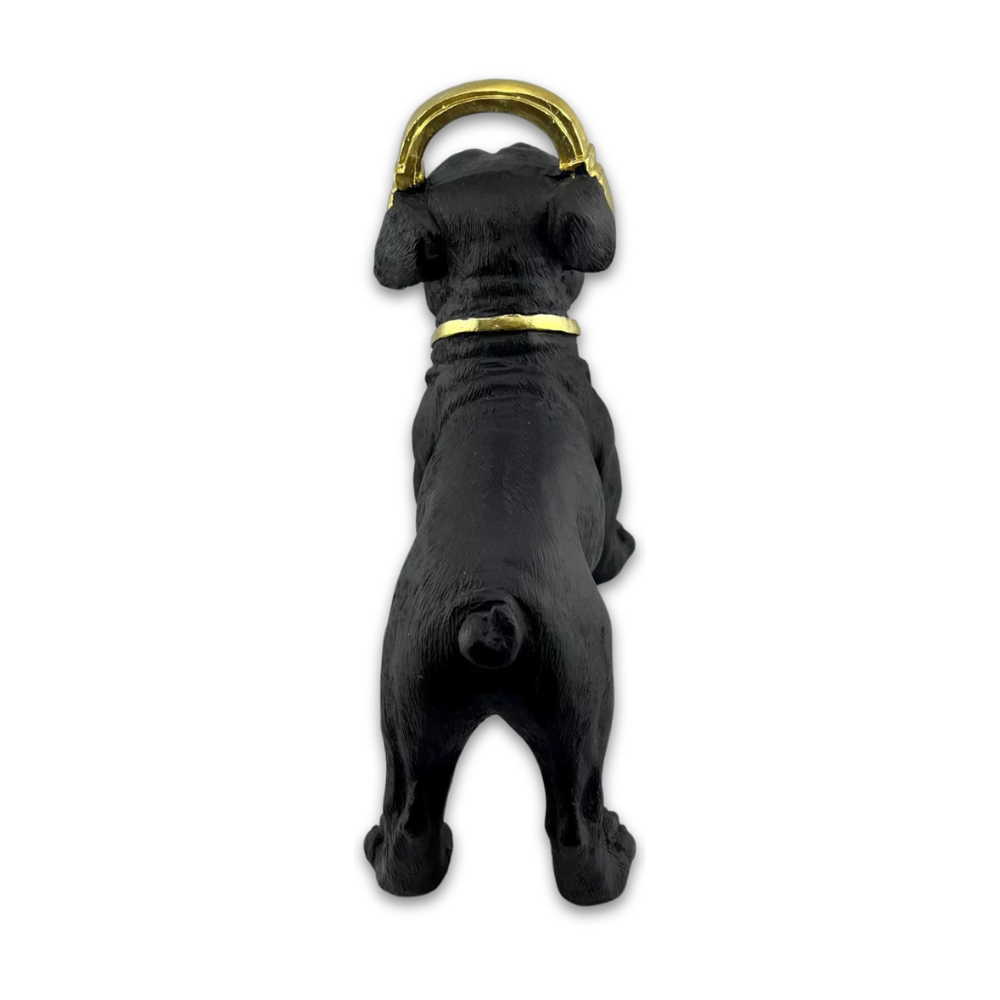 Bulldog Pug Dog with Gold Headphones Figurine